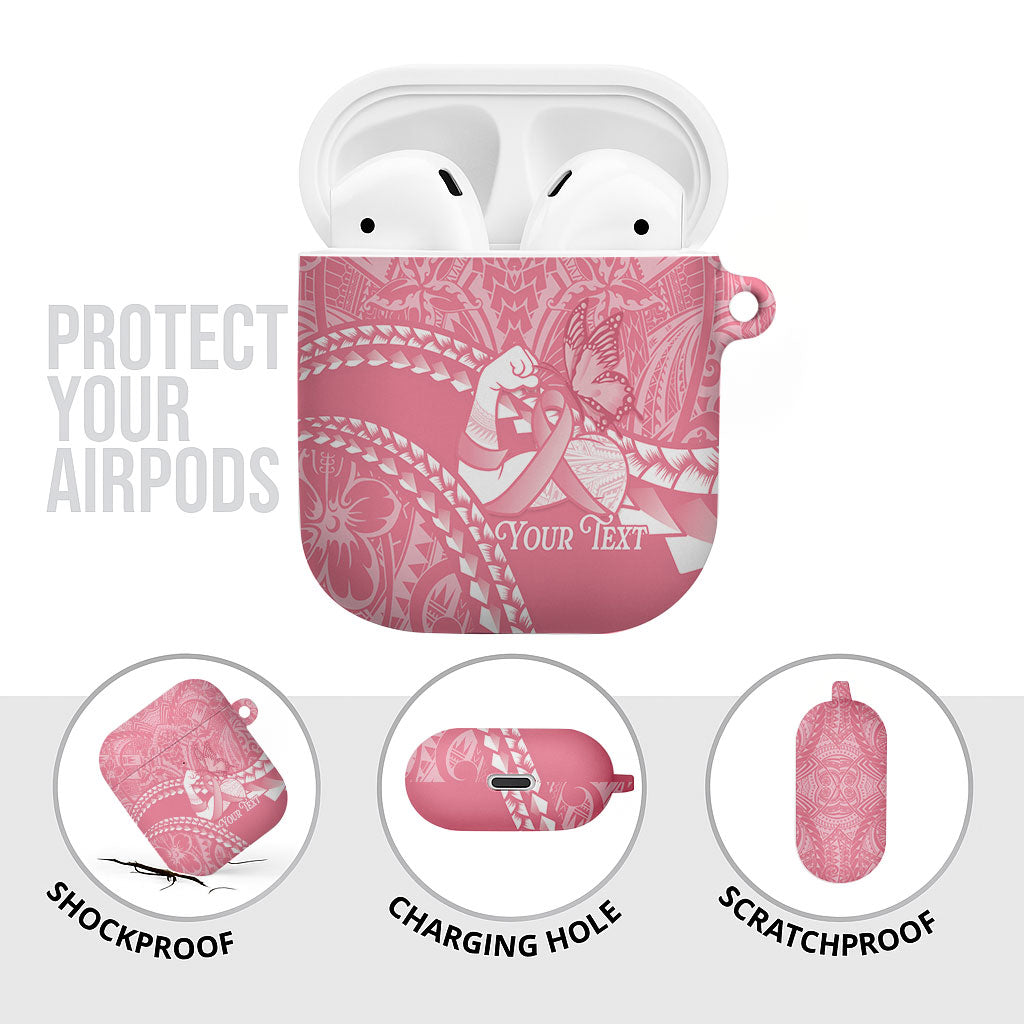 Personalised Polynesia Breast Cancer Awareness AirPods Case Brave Strong Butterfly Pink Ribbon