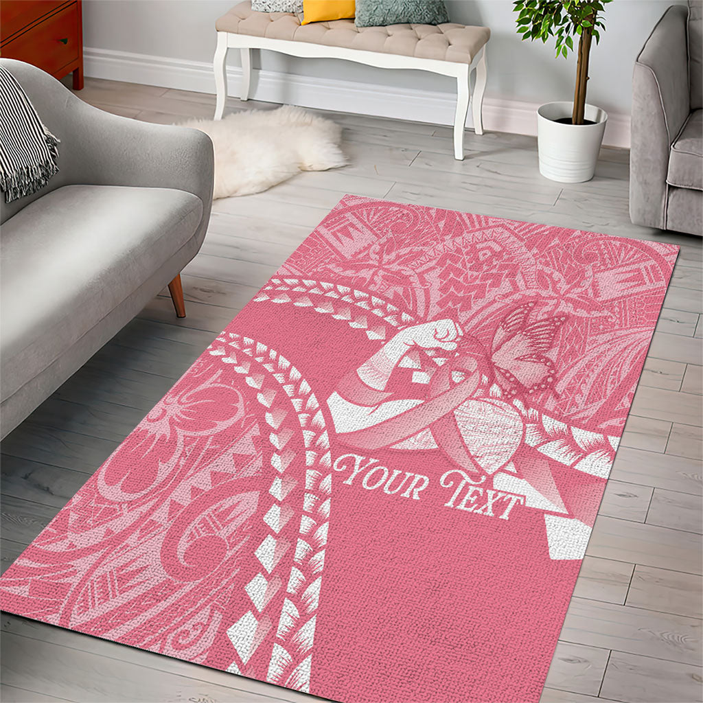 Personalised Polynesia Breast Cancer Awareness Area Rug Brave Strong Butterfly Pink Ribbon