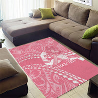 Personalised Polynesia Breast Cancer Awareness Area Rug Brave Strong Butterfly Pink Ribbon