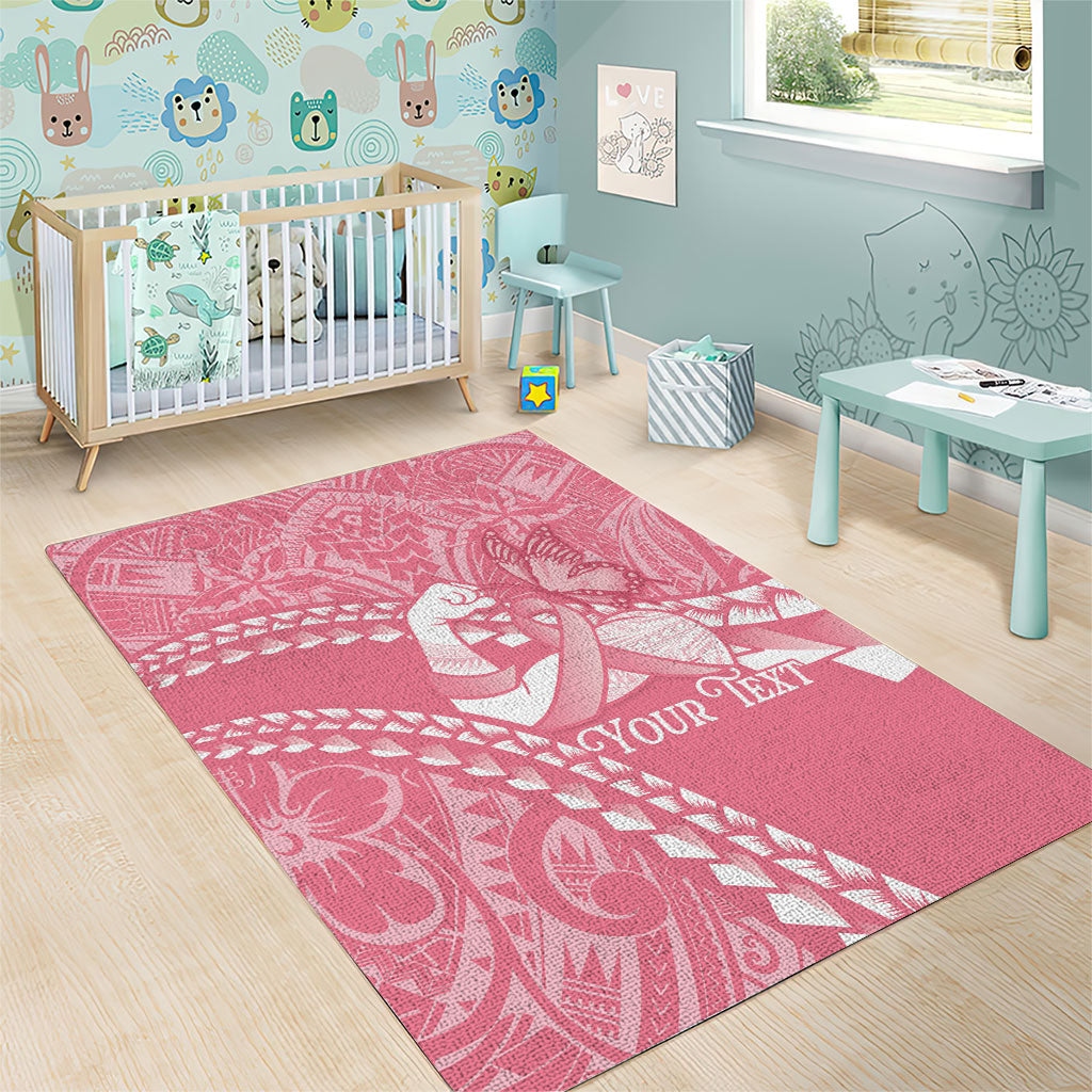 Personalised Polynesia Breast Cancer Awareness Area Rug Brave Strong Butterfly Pink Ribbon