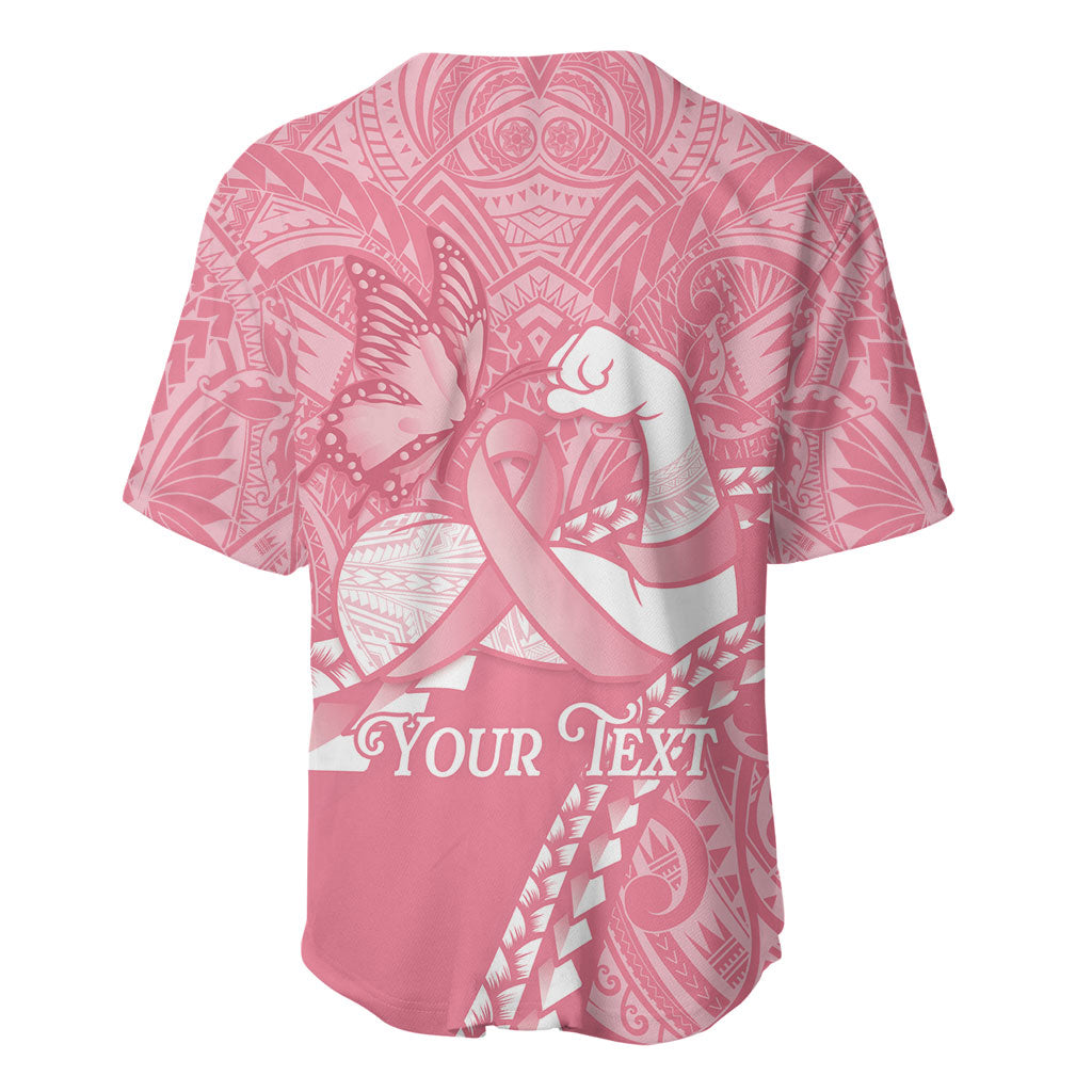 Personalised Polynesia Breast Cancer Awareness Baseball Jersey Brave Strong Butterfly Pink Ribbon
