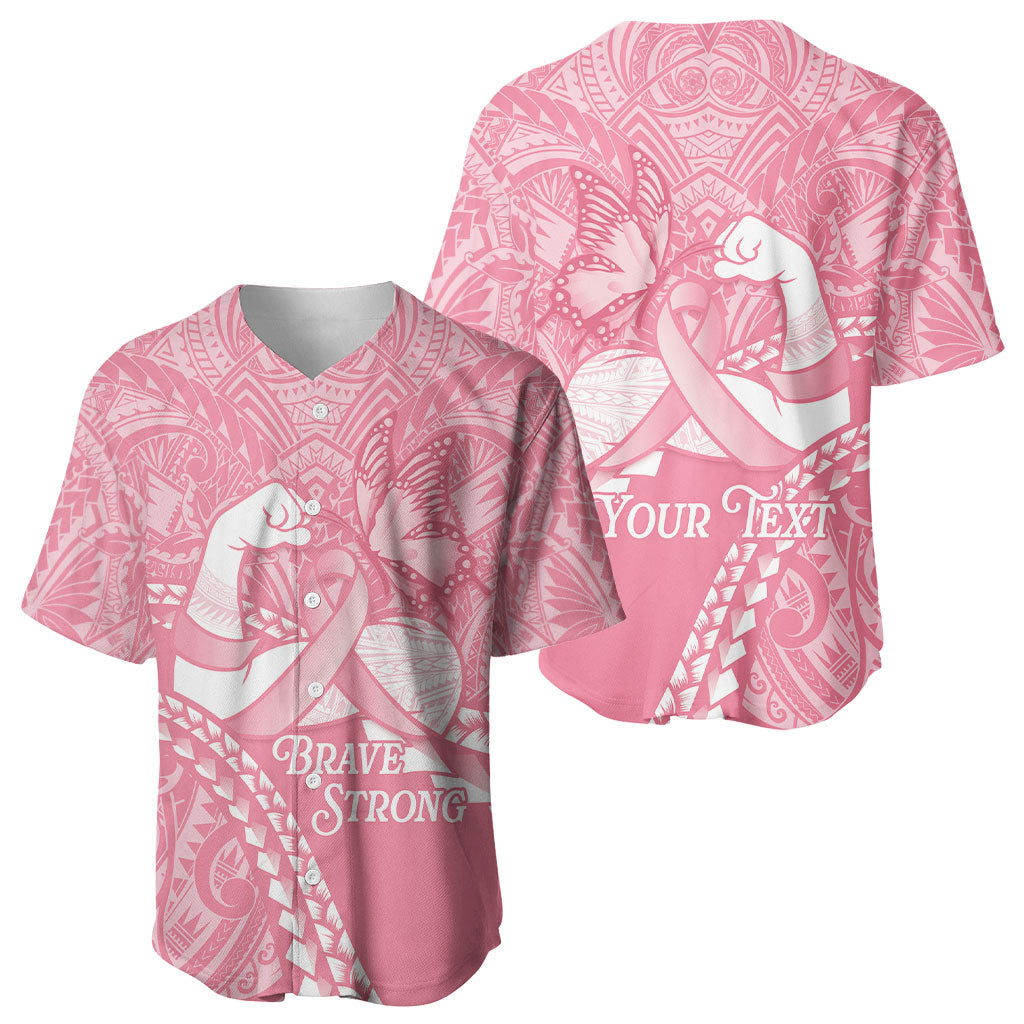 Personalised Polynesia Breast Cancer Awareness Baseball Jersey Brave Strong Butterfly Pink Ribbon