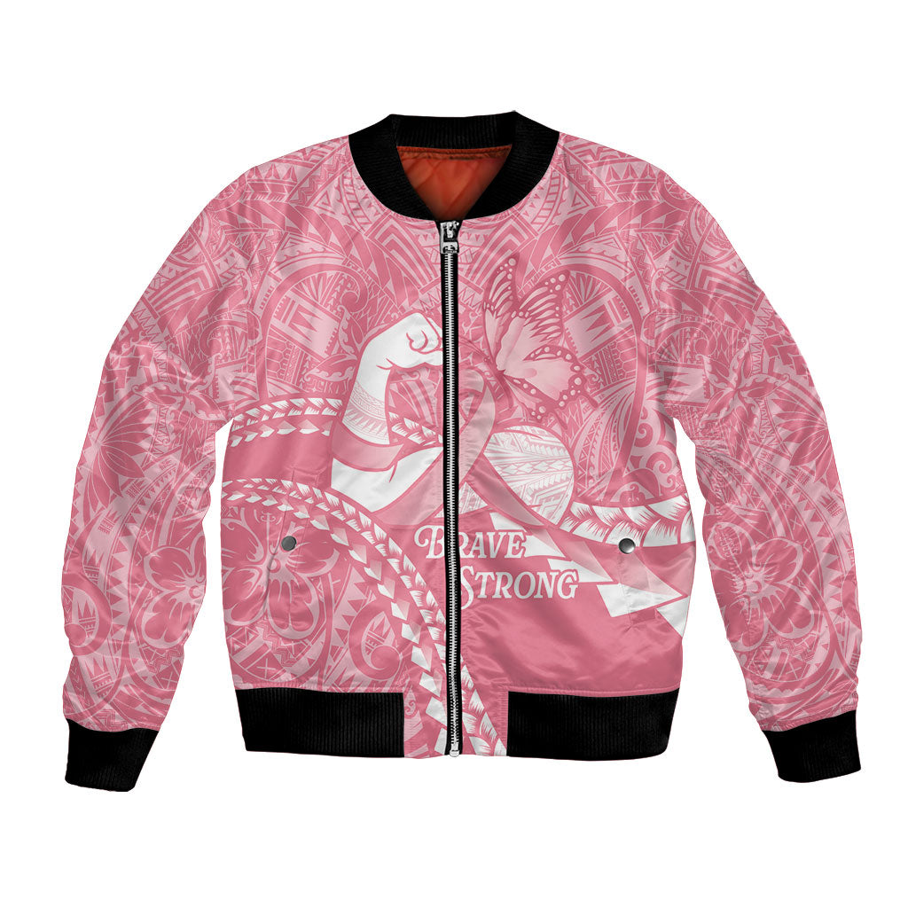 Personalised Polynesia Breast Cancer Awareness Bomber Jacket Brave Strong Butterfly Pink Ribbon