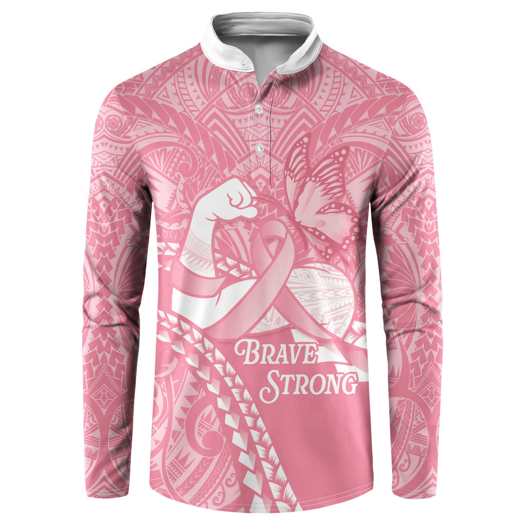 Personalised Polynesia Breast Cancer Awareness Button Sweatshirt Brave Strong Butterfly Pink Ribbon