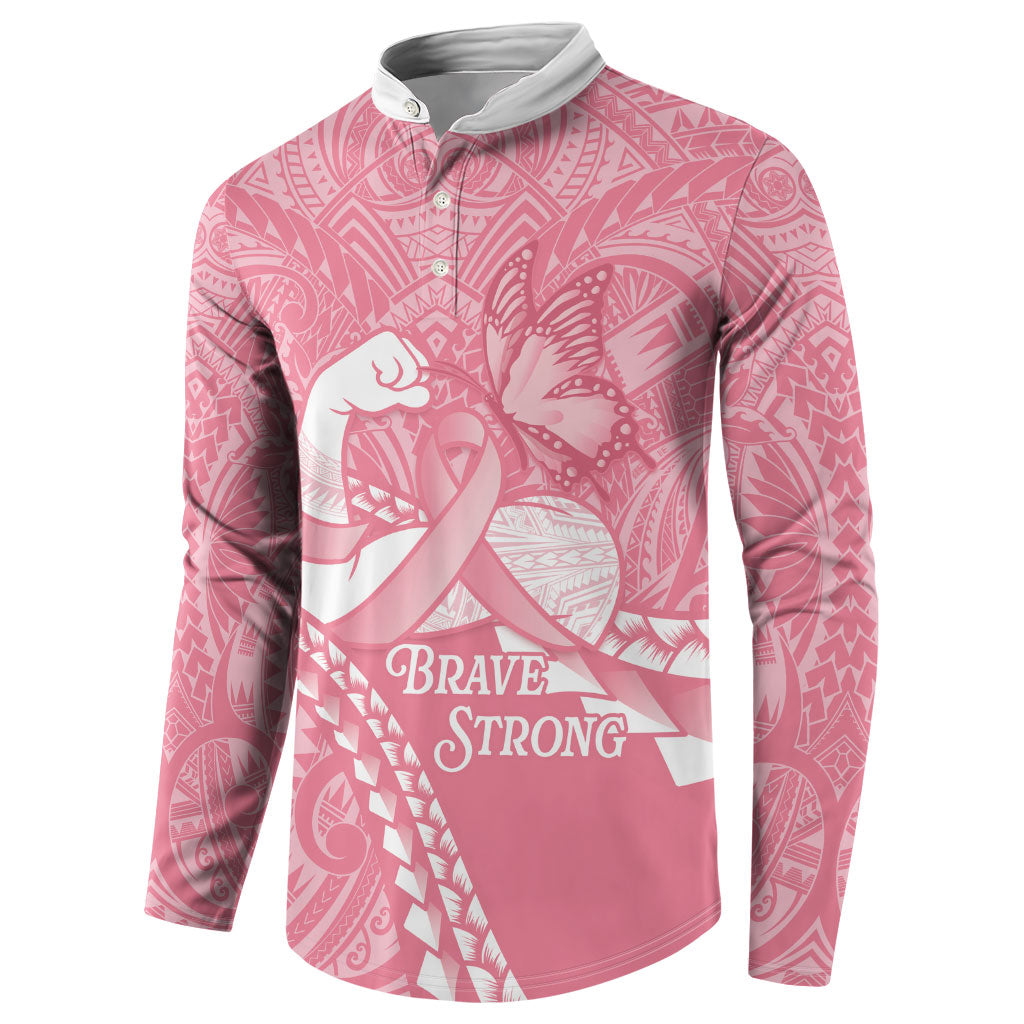 Personalised Polynesia Breast Cancer Awareness Button Sweatshirt Brave Strong Butterfly Pink Ribbon