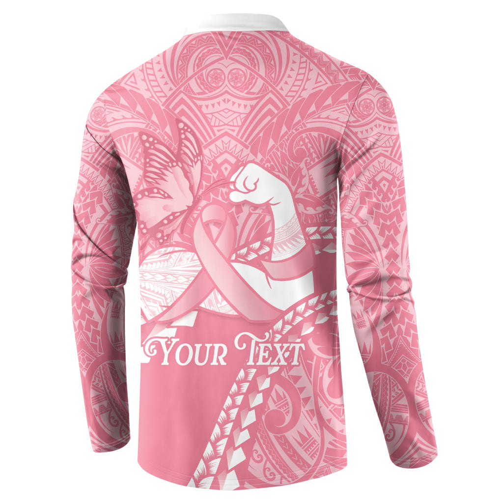 Personalised Polynesia Breast Cancer Awareness Button Sweatshirt Brave Strong Butterfly Pink Ribbon