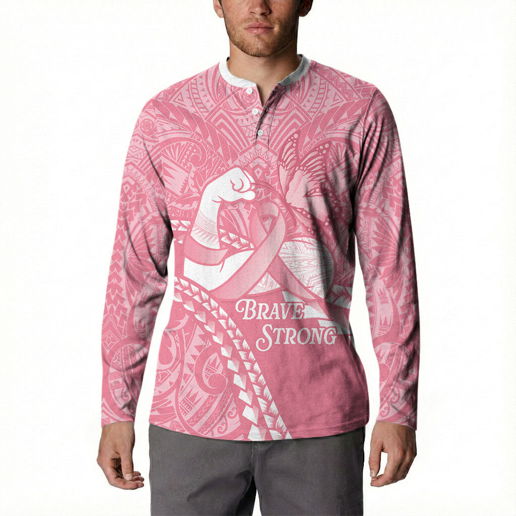 Personalised Polynesia Breast Cancer Awareness Button Sweatshirt Brave Strong Butterfly Pink Ribbon