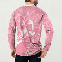 Personalised Polynesia Breast Cancer Awareness Button Sweatshirt Brave Strong Butterfly Pink Ribbon
