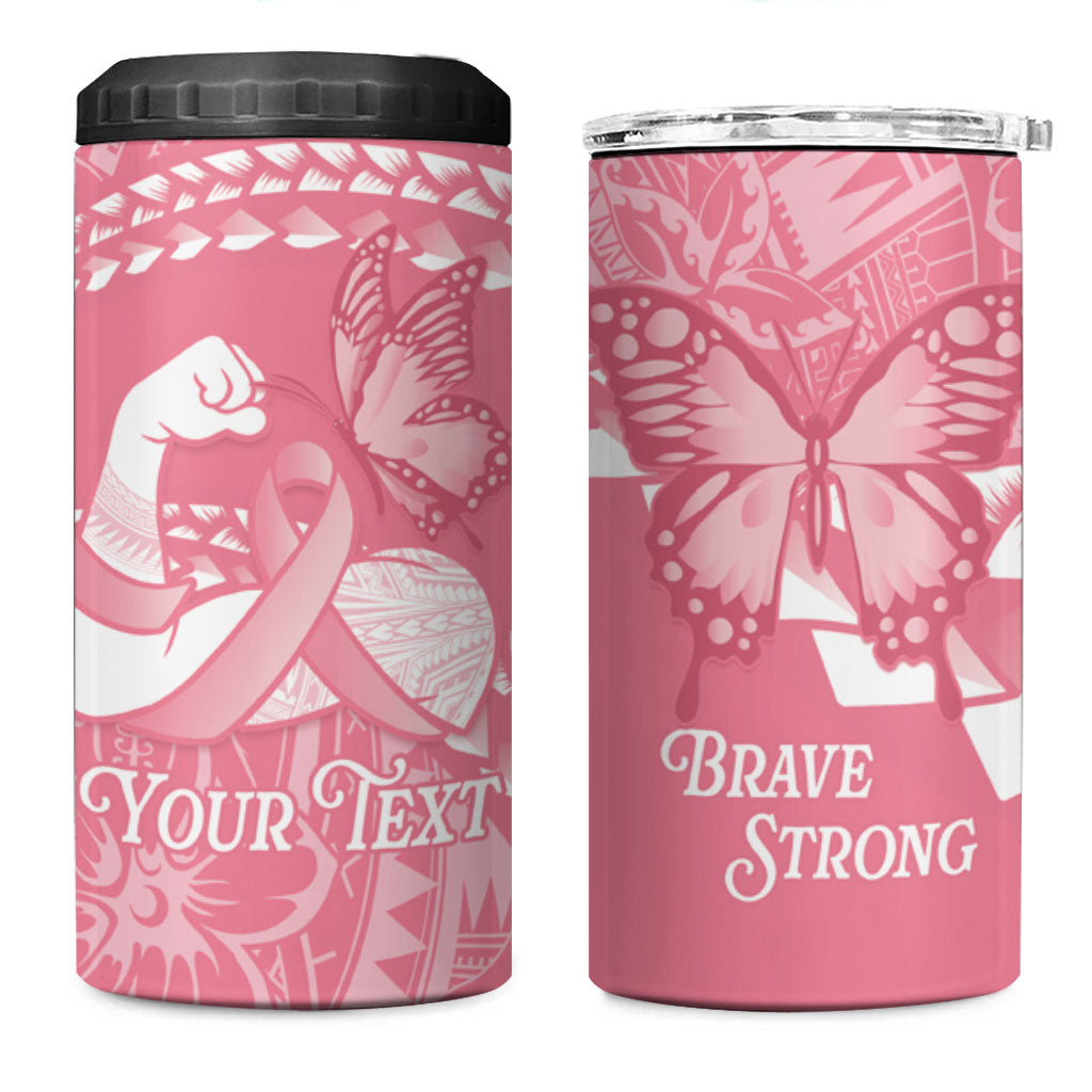 Personalised Polynesia Breast Cancer Awareness 4 in 1 Can Cooler Tumbler Brave Strong Butterfly Pink Ribbon
