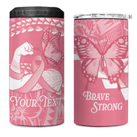Personalised Polynesia Breast Cancer Awareness 4 in 1 Can Cooler Tumbler Brave Strong Butterfly Pink Ribbon