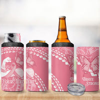 Personalised Polynesia Breast Cancer Awareness 4 in 1 Can Cooler Tumbler Brave Strong Butterfly Pink Ribbon