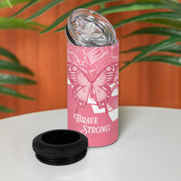 Personalised Polynesia Breast Cancer Awareness 4 in 1 Can Cooler Tumbler Brave Strong Butterfly Pink Ribbon