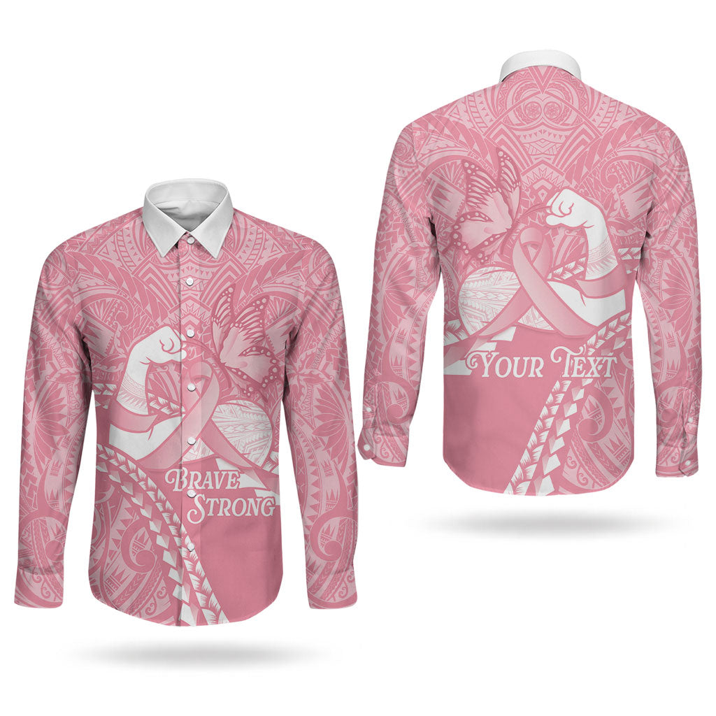 Personalised Polynesia Breast Cancer Awareness Couples Matching Mermaid Dress and Long Sleeve Button Shirt Brave Strong Butterfly Pink Ribbon