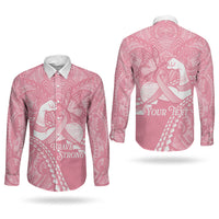 Personalised Polynesia Breast Cancer Awareness Couples Matching Mermaid Dress and Long Sleeve Button Shirt Brave Strong Butterfly Pink Ribbon