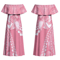 Personalised Polynesia Breast Cancer Awareness Couples Matching Off Shoulder Maxi Dress and Long Sleeve Button Shirt Brave Strong Butterfly Pink Ribbon