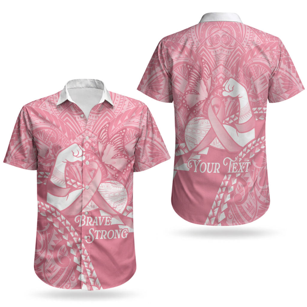 Personalised Polynesia Breast Cancer Awareness Couples Matching Puletasi and Hawaiian Shirt Brave Strong Butterfly Pink Ribbon