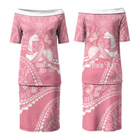 Personalised Polynesia Breast Cancer Awareness Couples Matching Puletasi and Long Sleeve Button Shirt Brave Strong Butterfly Pink Ribbon