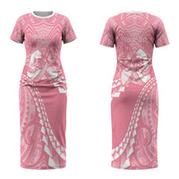 Personalised Polynesia Breast Cancer Awareness Couples Matching Short Sleeve Bodycon Dress and Hawaiian Shirt Brave Strong Butterfly Pink Ribbon