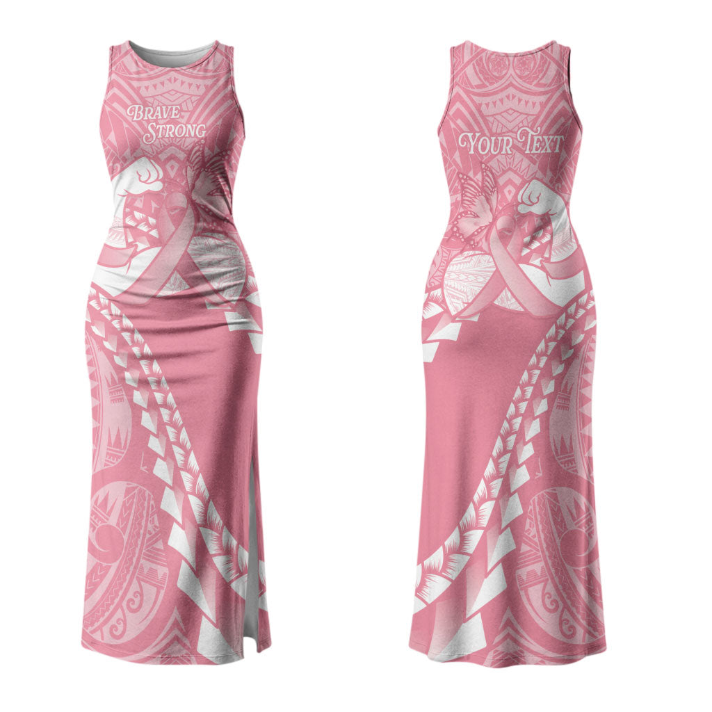 Personalised Polynesia Breast Cancer Awareness Couples Matching Tank Maxi Dress and Hawaiian Shirt Brave Strong Butterfly Pink Ribbon