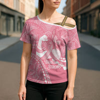Personalised Polynesia Breast Cancer Awareness Cross Shoulder Shirt Brave Strong Butterfly Pink Ribbon
