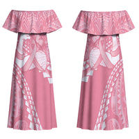 Personalised Polynesia Breast Cancer Awareness Family Matching Off Shoulder Maxi Dress and Hawaiian Shirt Brave Strong Butterfly Pink Ribbon