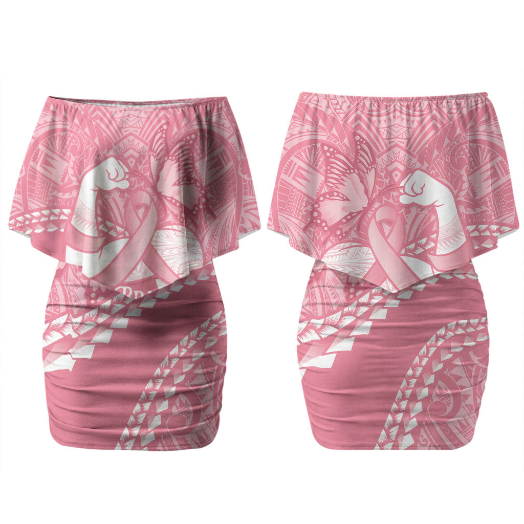 Personalised Polynesia Breast Cancer Awareness Family Matching Off Shoulder Short Dress and Hawaiian Shirt Brave Strong Butterfly Pink Ribbon