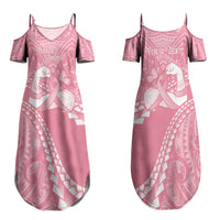 Personalised Polynesia Breast Cancer Awareness Family Matching Summer Maxi Dress and Hawaiian Shirt Brave Strong Butterfly Pink Ribbon