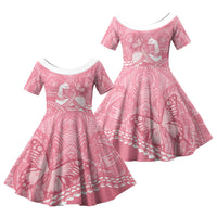 Personalised Polynesia Breast Cancer Awareness Family Matching Summer Maxi Dress and Hawaiian Shirt Brave Strong Butterfly Pink Ribbon