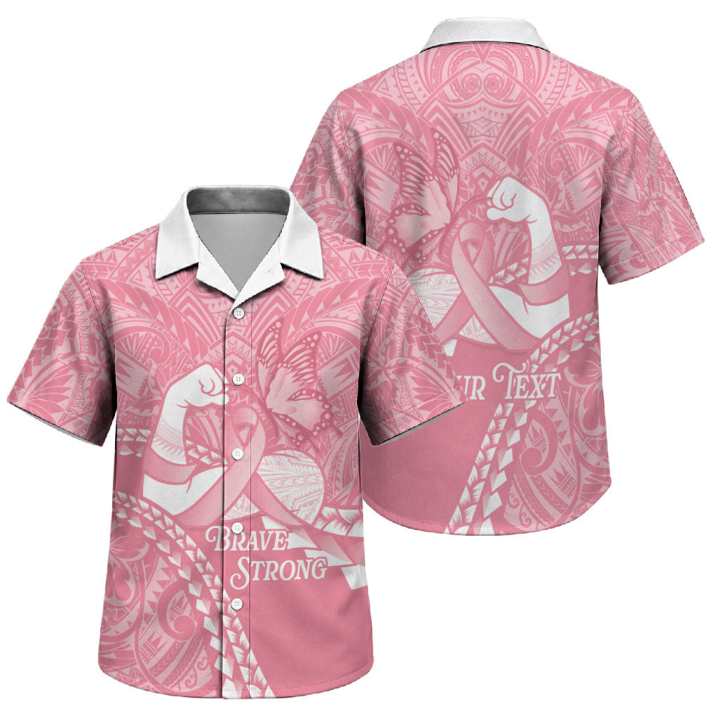 Personalised Polynesia Breast Cancer Awareness Family Matching Summer Maxi Dress and Hawaiian Shirt Brave Strong Butterfly Pink Ribbon