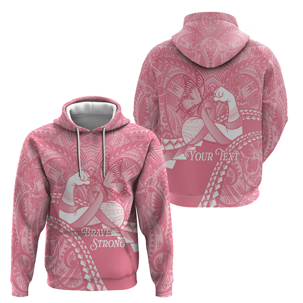 Personalised Polynesia Breast Cancer Awareness Hoodie Brave Strong Butterfly Pink Ribbon