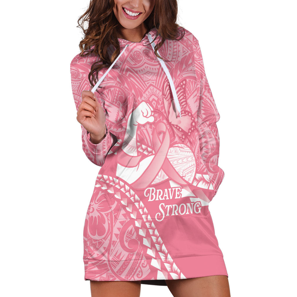 Personalised Polynesia Breast Cancer Awareness Hoodie Dress Brave Strong Butterfly Pink Ribbon