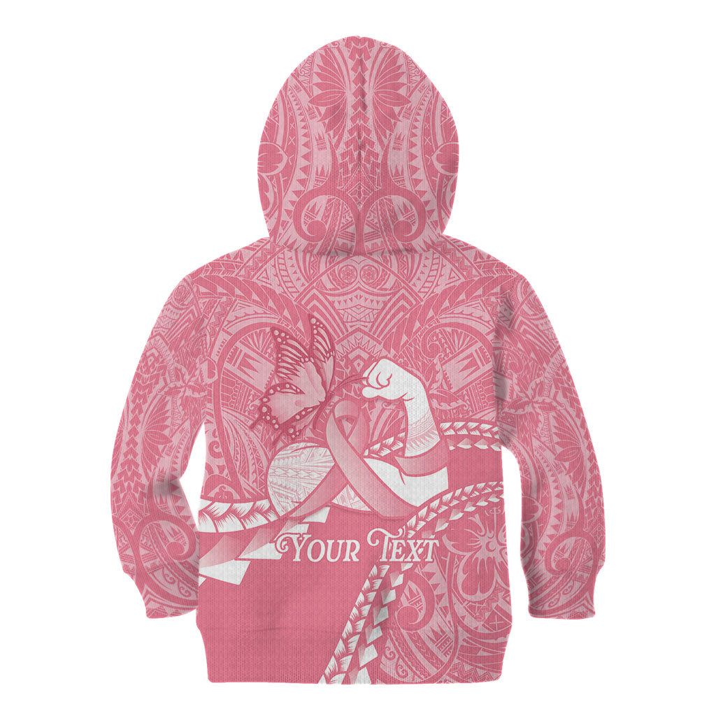 Personalised Polynesia Breast Cancer Awareness Kid Hoodie Brave Strong Butterfly Pink Ribbon