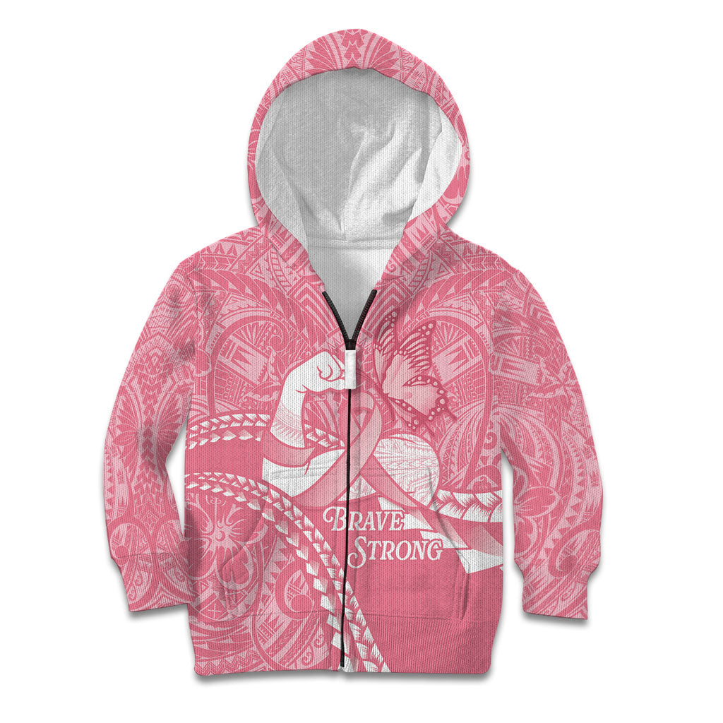 Personalised Polynesia Breast Cancer Awareness Kid Hoodie Brave Strong Butterfly Pink Ribbon