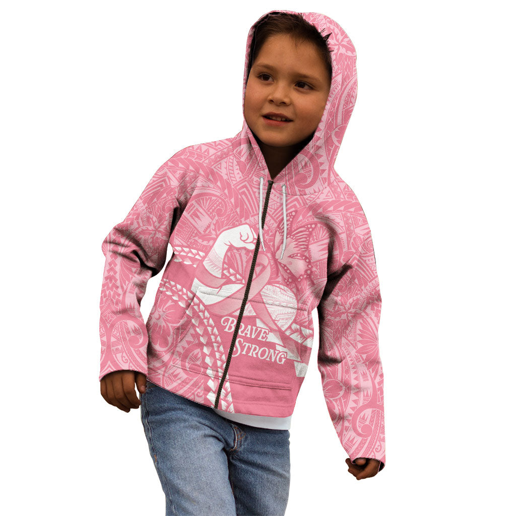 Personalised Polynesia Breast Cancer Awareness Kid Hoodie Brave Strong Butterfly Pink Ribbon