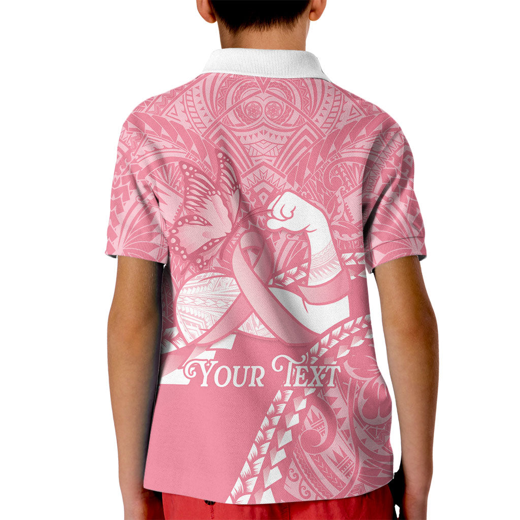 Personalised Polynesia Breast Cancer Awareness Kid Polo Shirt Brave Strong Butterfly Pink Ribbon