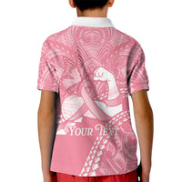 Personalised Polynesia Breast Cancer Awareness Kid Polo Shirt Brave Strong Butterfly Pink Ribbon
