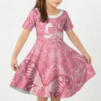 Personalised Polynesia Breast Cancer Awareness Kid Short Sleeve Dress Brave Strong Butterfly Pink Ribbon