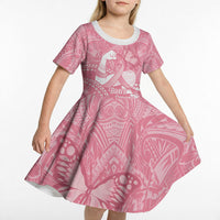 Personalised Polynesia Breast Cancer Awareness Kid Short Sleeve Dress Brave Strong Butterfly Pink Ribbon