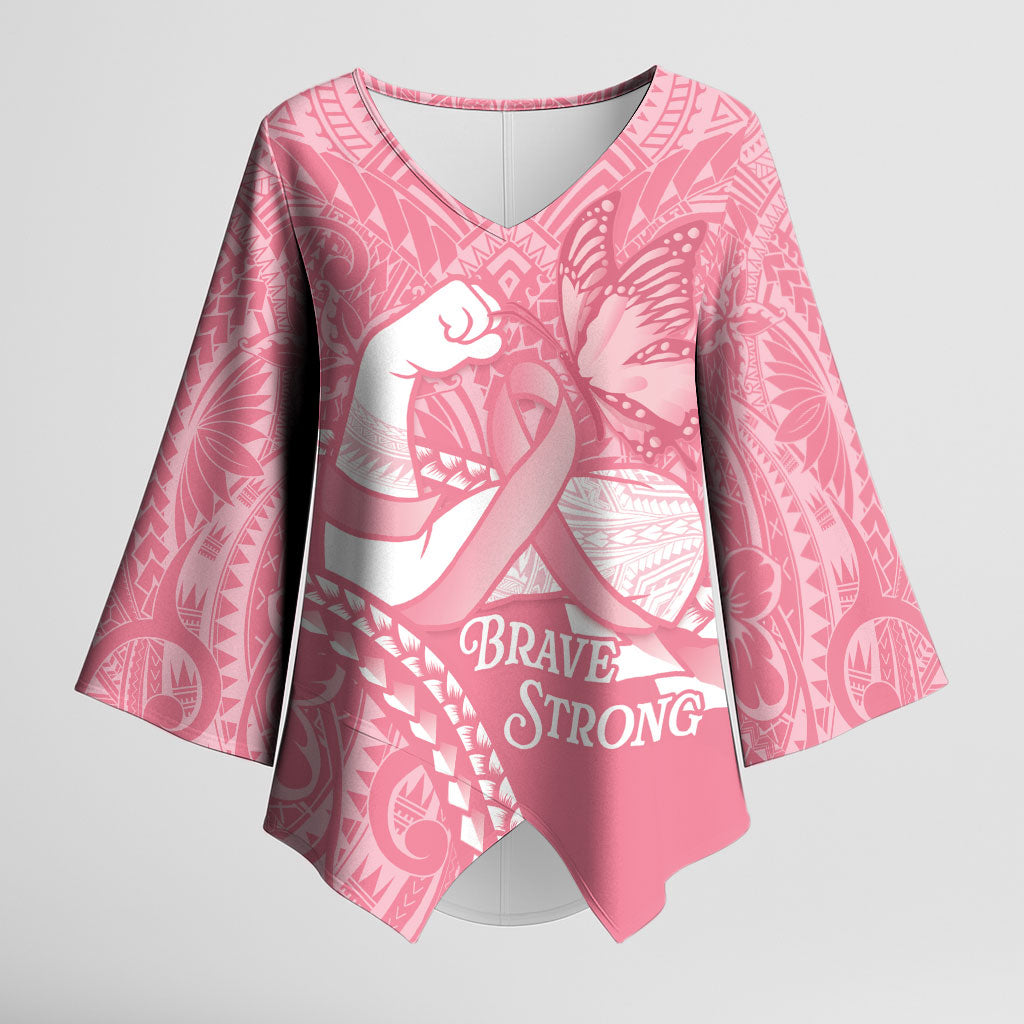 Personalised Polynesia Breast Cancer Awareness Kimono Sleeve Blouse Brave Strong Butterfly Pink Ribbon