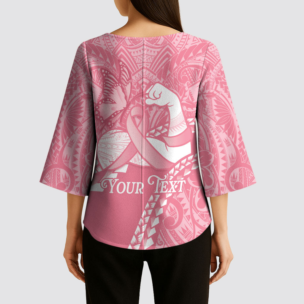 Personalised Polynesia Breast Cancer Awareness Kimono Sleeve Blouse Brave Strong Butterfly Pink Ribbon