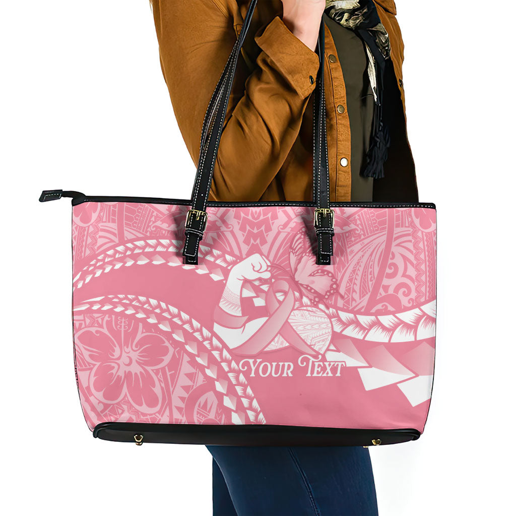 Personalised Polynesia Breast Cancer Awareness Leather Tote Bag Brave Strong Butterfly Pink Ribbon