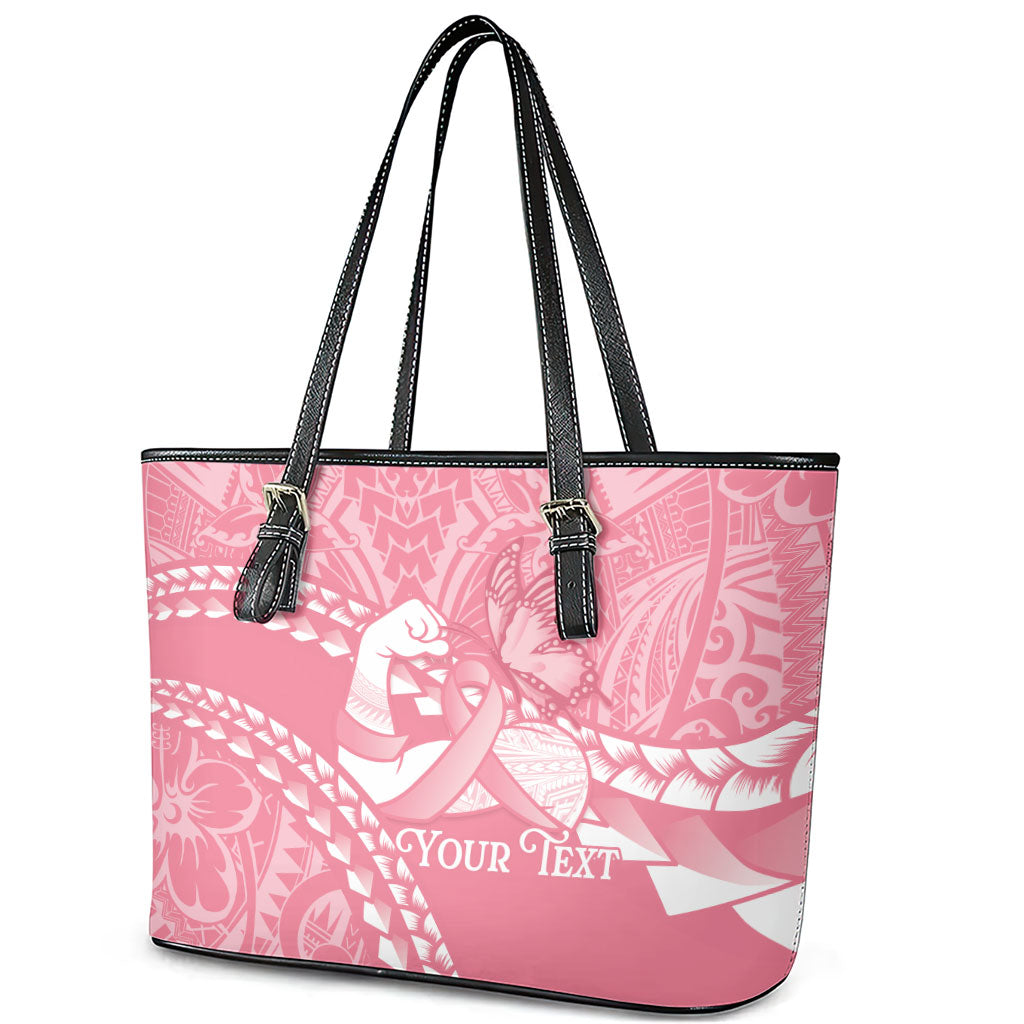Personalised Polynesia Breast Cancer Awareness Leather Tote Bag Brave Strong Butterfly Pink Ribbon