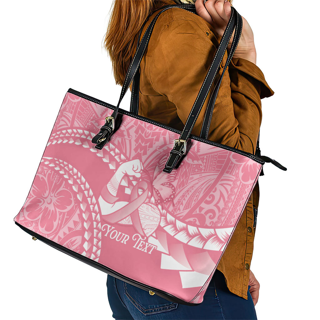 Personalised Polynesia Breast Cancer Awareness Leather Tote Bag Brave Strong Butterfly Pink Ribbon