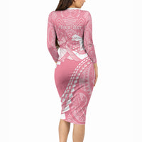 Personalised Polynesia Breast Cancer Awareness Long Sleeve Bodycon Dress Brave Strong Butterfly Pink Ribbon