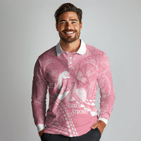 Personalised Polynesia Breast Cancer Awareness Long Sleeve Polo Shirt Brave Strong Butterfly Pink Ribbon