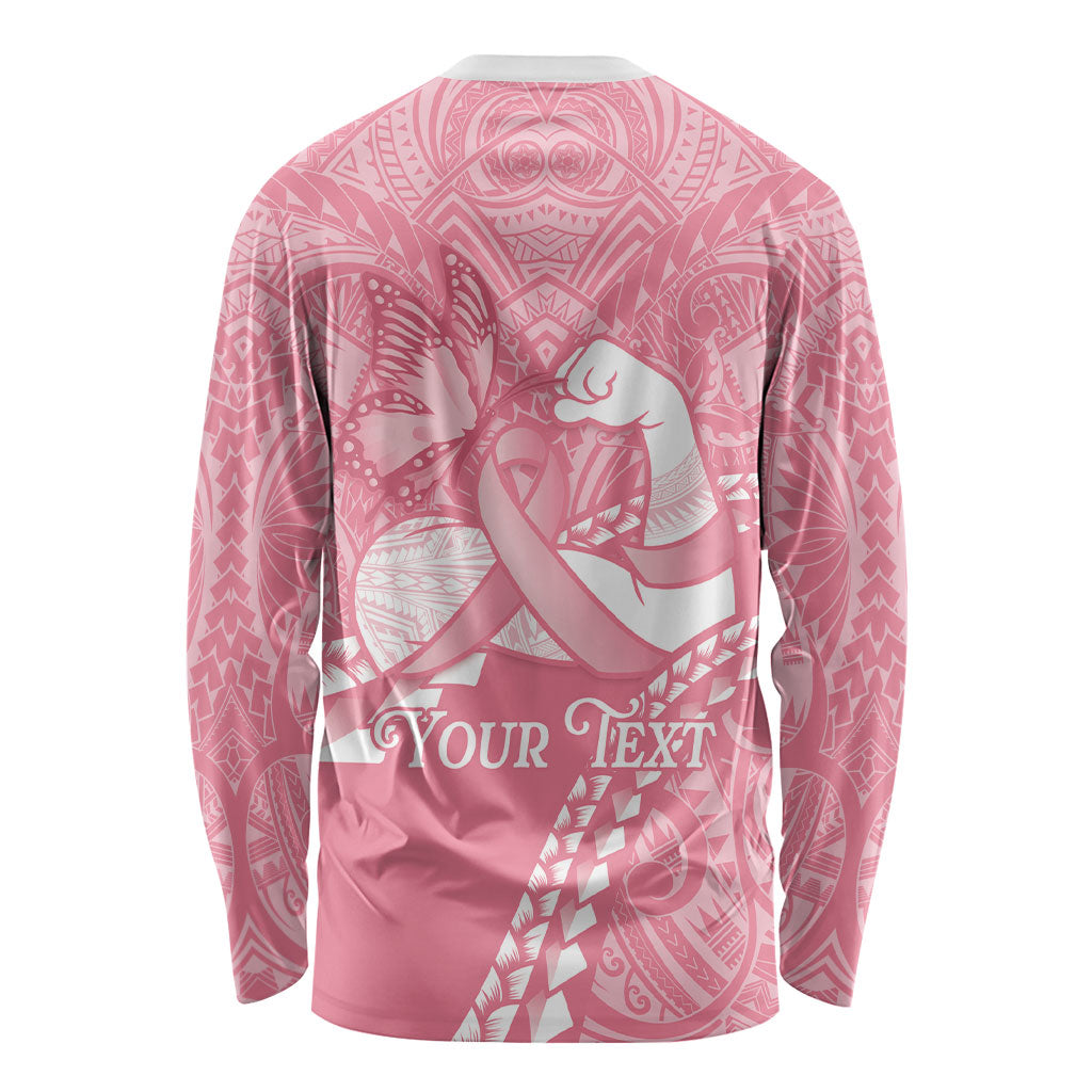 Personalised Polynesia Breast Cancer Awareness Long Sleeve Shirt Brave Strong Butterfly Pink Ribbon