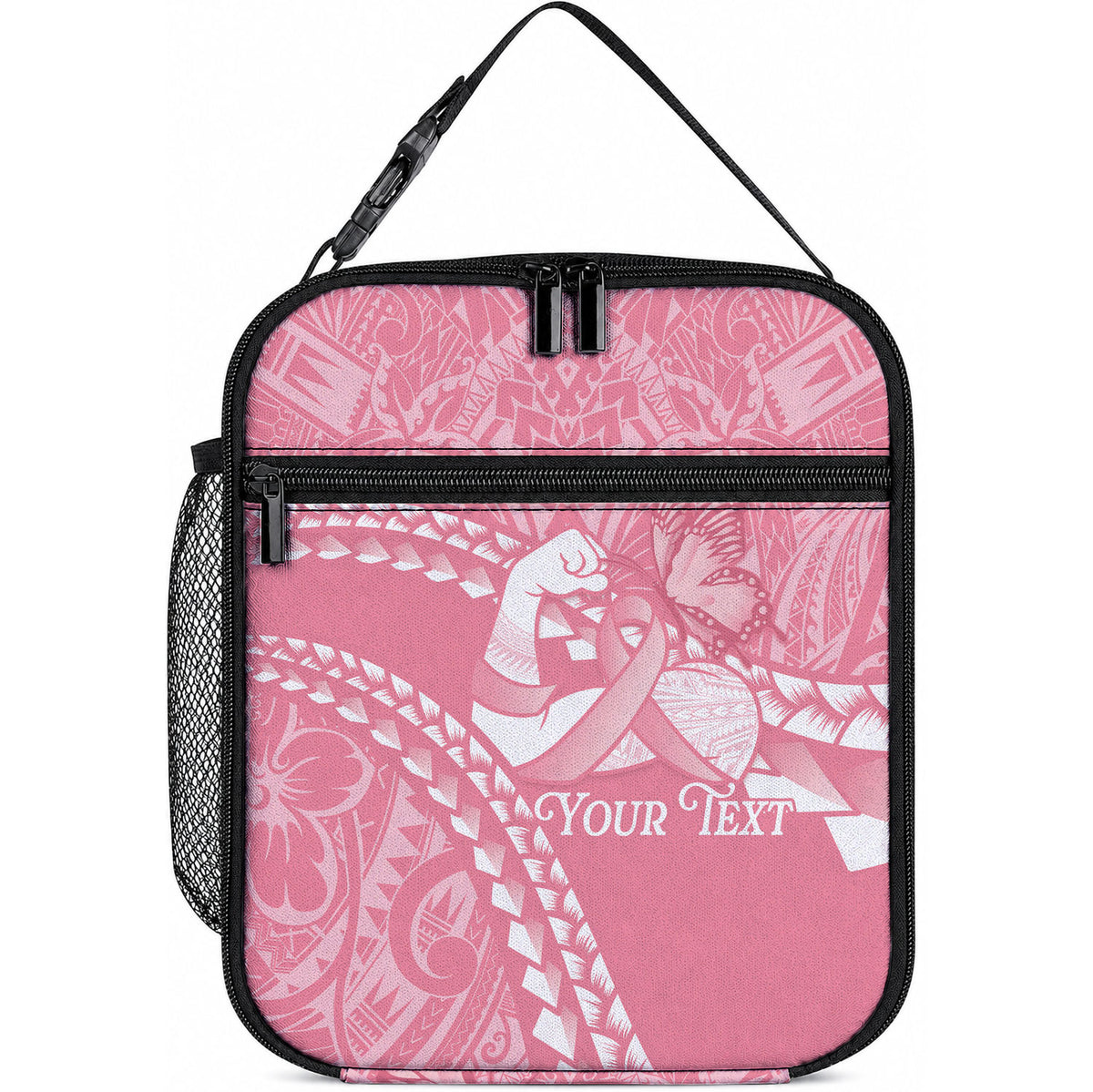 Personalised Polynesia Breast Cancer Awareness Lunch Bag Brave Strong Butterfly Pink Ribbon