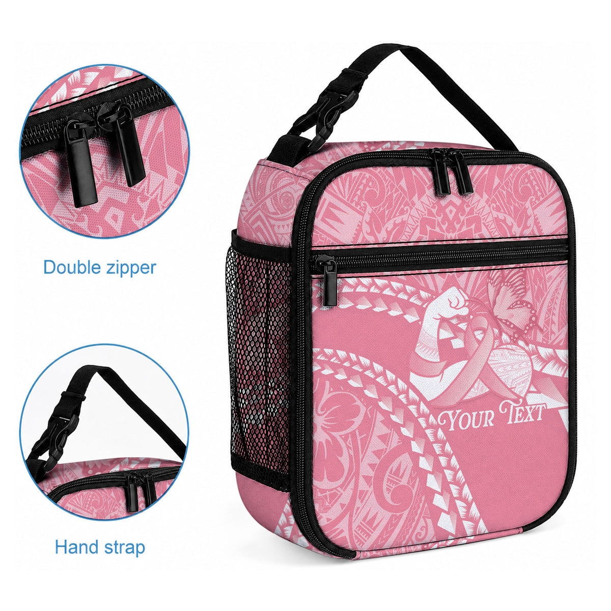 Personalised Polynesia Breast Cancer Awareness Lunch Bag Brave Strong Butterfly Pink Ribbon