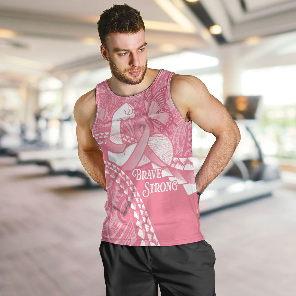 Personalised Polynesia Breast Cancer Awareness Men Tank Top Brave Strong Butterfly Pink Ribbon