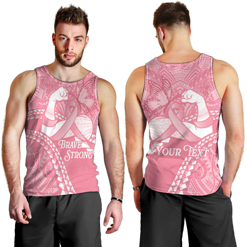 Personalised Polynesia Breast Cancer Awareness Men Tank Top Brave Strong Butterfly Pink Ribbon